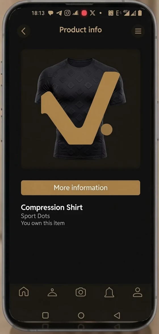 The Veritti app showing a verified item and confirming the viewer owns it.